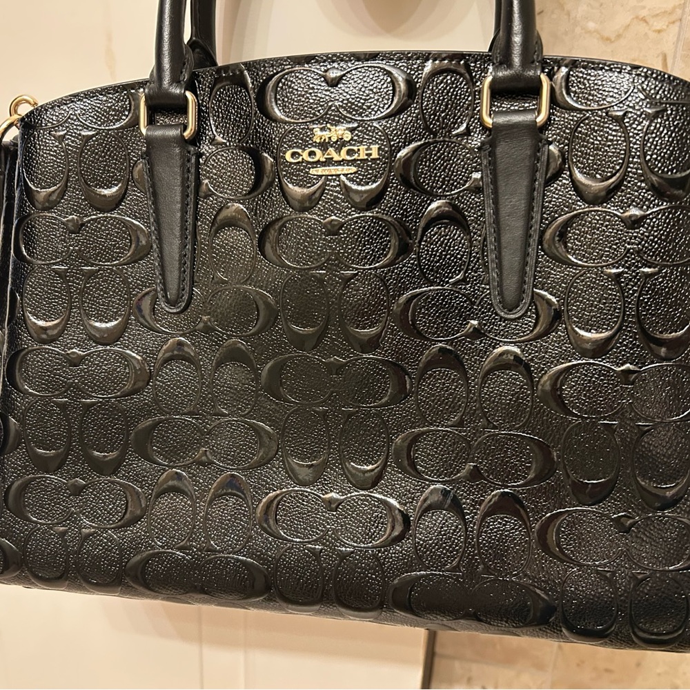 Coach Black Embossed Leather Satchel 12” x 9” x 5” approximately - Picture 10 of 13